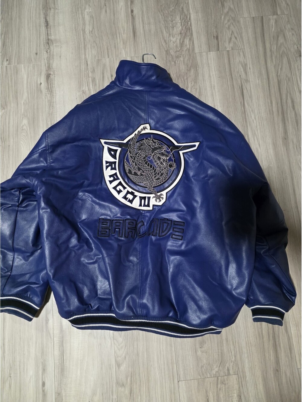 Vintage Barcode Moto PVC Leather Jacket Mens 4X Baggy Hip Hop Embroidered